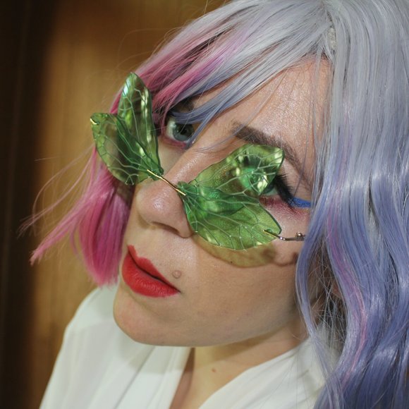 Y2K GREEN EYED DRAGONFLY WING RIMLESS GLASSES !! - Picture 2 of 8